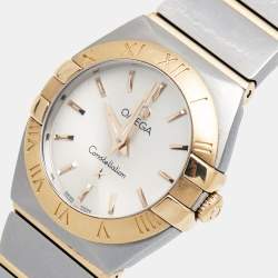 Pre Owned Omega Silver 18k Rose Gold Stainless Steel Constellation 123.20.24.60.02.001 Women's Wristwatch 24 mm