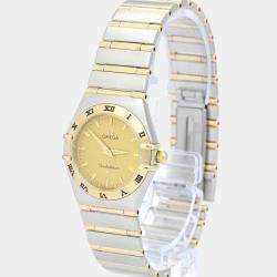 Omega Champagne 18K Yellow Gold And Stainless Steel Constellation 1272.10 Quartz Women's Wristwatch 25 mm