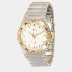 Omega White 18k Yellow Gold And Stainless Steel Constellation 1312.30.00 Quartz Women's Wristwatch 33.5 mm
