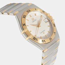 Omega White 18k Yellow Gold And Stainless Steel Constellation 1312.30.00 Quartz Women's Wristwatch 33.5 mm