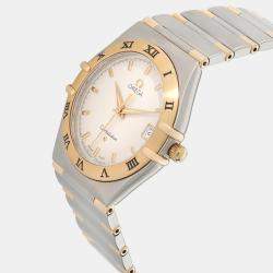 Omega White 18k Yellow Gold And Stainless Steel Constellation 1312.30.00 Quartz Women's Wristwatch 33.5 mm