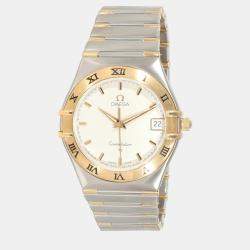 Omega White 18k Yellow Gold And Stainless Steel Constellation 1312.30.00 Quartz Women's Wristwatch 33.5 mm