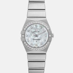 Omega Mother Of Pearl Diamond Stainless Steel Constellation 123.15.24.60.52.001 Quartz Women's Wristwatch 24 mm