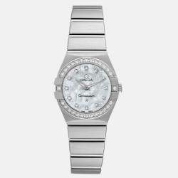 Omega Mother Of Pearl Diamond Stainless Steel Constellation 123.15.24.60.52.001 Quartz Women's Wristwatch 24 mm