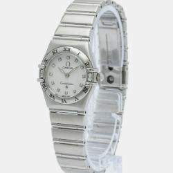Pre Owned Omega White Shell Diamond Stainless Steel Constellation 1567.75 Quartz Women's Wristwatch 22 mm