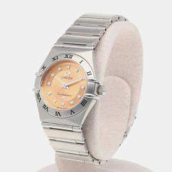 Pre Owned Omega Orange Stainless Steel Constellation Quartz Women's Wristwatch 23 mm