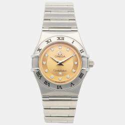 Pre Owned Omega Orange Stainless Steel Constellation Quartz Women's Wristwatch 23 mm