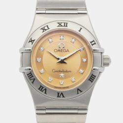 Pre Owned Omega Orange Stainless Steel Constellation Quartz Women's Wristwatch 23 mm