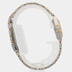 Omega White 18k Yellow Gold Stainless Steel Constellation Quartz Women's Wristwatch 23 mm