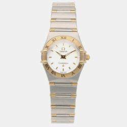 Omega White 18k Yellow Gold Stainless Steel Constellation Quartz Women's Wristwatch 23 mm
