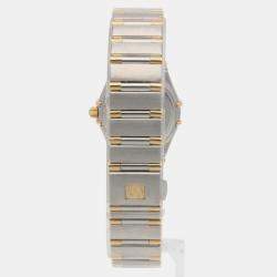 Omega White 18k Yellow Gold Stainless Steel Constellation Quartz Women's Wristwatch 23 mm