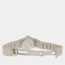 Omega White 18k Yellow Gold Stainless Steel Constellation Quartz Women's Wristwatch 23 mm