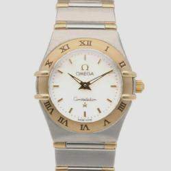 Omega White 18k Yellow Gold Stainless Steel Constellation Quartz Women's Wristwatch 23 mm