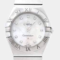 Omega Mother Of Pearl Stainless Steel Diamond Constellation 123.10.27.60.55.001 Women's Wristwatch 27 mm