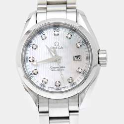 Pre Owned Omega Mother of Pearl Diamond Stainless Steel Seamaster Aqua Terra 231.10.30.60.55.001 Women's Wristwatch 30 mm