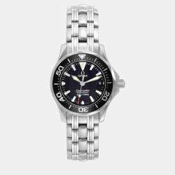 Omega Black Stainless Steel Seamaster Quartz Women's Wristwatch 28 mm