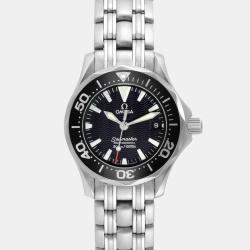 Omega Black Stainless Steel Seamaster Quartz Women's Wristwatch 28 mm