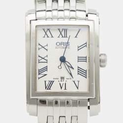Oris Silver Guilloche Stainless Steel Rectangular Date 01 561 7656 4071-07 8 17 82 Women's Wristwatch 24.50 mm