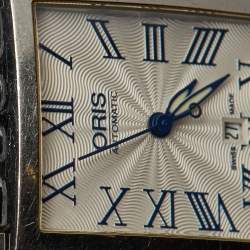 Oris Silver Guilloche Stainless Steel Rectangular Date 01 561 7656 4071-07 8 17 82 Women's Wristwatch 24.50 mm