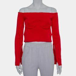 Orseund Iris Red Knit Off Shoulder Crop Top L