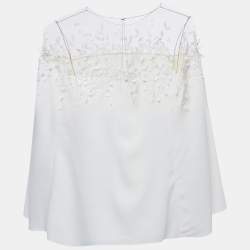 Oscar de la Renta Off-White Embellished Silk Cape Detail Top S