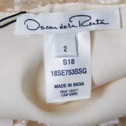 Oscar de la Renta Off-White Embellished Silk Cape Detail Top S