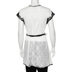 Pre Owned Oscar de la Renta Monochrome Lace Nightwear Wrap Dress M