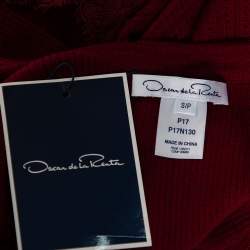 مملوكة مسبقًا Oscar de la Renta Red Merino Wool & Lace Trim Detailed Long Sleeve Top S