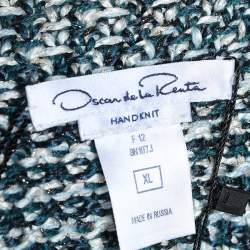 Pre Owned Oscar de la Renta Green Lurex Hand Knit Button Front Blazer XL