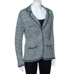Pre Owned Oscar de la Renta Green Lurex Hand Knit Button Front Blazer XL