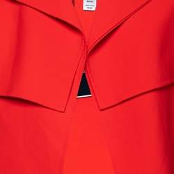 Pre Owned Oscar de la Renta Red Wool Open Front Cropped Jacket M