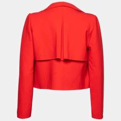 Pre Owned Oscar de la Renta Red Wool Open Front Cropped Jacket M