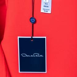 Pre Owned Oscar de la Renta Red Wool Open Front Cropped Jacket M