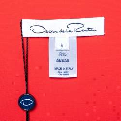 Pre Owned Oscar de la Renta Red Wool Open Front Cropped Jacket M