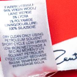 Pre Owned Oscar de la Renta Red Wool Open Front Cropped Jacket M