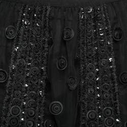 Pre Owned Oscar de la Renta Black Tulle Embroidered Embellished Embellished Skirt M