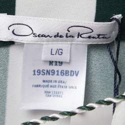 Pre Owned Oscar de la Renta Green Striped Crepe Hooded Kaftan Dress L