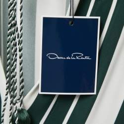 Pre Owned Oscar de la Renta Green Striped Crepe Hooded Kaftan Dress L