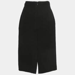 Pre Owned Oscar de la Renta Black Wool Blend Pencil Skirt M 