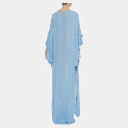 Pre Owned Oscar de la Renta Blue Silk Draped Gown S