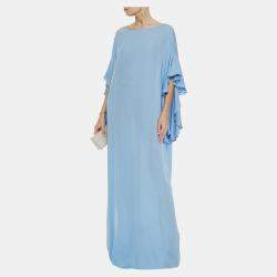 Pre Owned Oscar de la Renta Blue Silk Draped Gown S