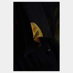 Pre Owned Oscar De La Renta Black Printed Silk Midi Dress XL (US 12)