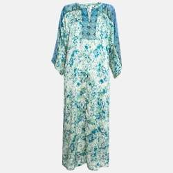 Pre Owned Oscar de la Renta Multicolor Mystic Eclipse Print Crepe Kimono Dress S