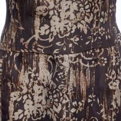 Oscar de la Renta Brown Printed Silk One Shoulder Dress M