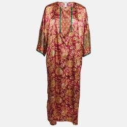 Pre Owned Oscar de la Renta Pink Printed Satin Midi Dress M