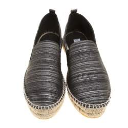 Pre Owned Oscar de la Renta Metallic Black Canvas Vivienne Espadrilles Size 41