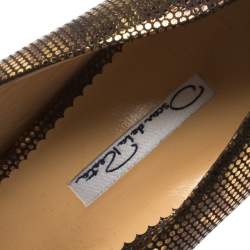 مملوكة مسبقًا Oscar de la Renta Metallic Bronze Leather Romana Cork Wedge Peep Toe Pumps Size 40
