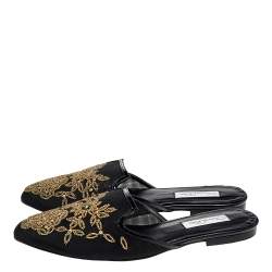 مملوكة مسبقًا Oscar de la Renta Black/Gold Mesh Embellished Mules Size 41