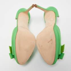 Pre Owned Oscar de la Renta Green Fabric Crystal Embellished Rosalba D' Orsay Peep Toe Pumps Size 40