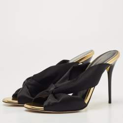 Pre Owned Oscar de la Renta Black Satin Glenn Slide Sandals Size 39.5